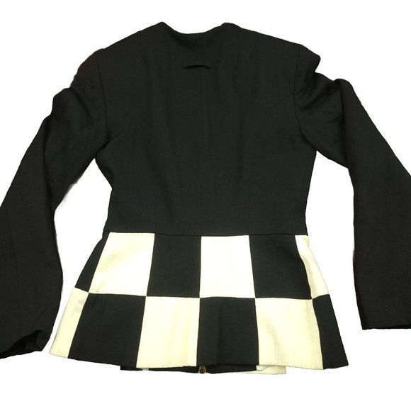 Moschery Wool Gold‎ Zip Front Peplum Jacket Vintage 1980s USA Blazer Black White - Picture 2 of 8